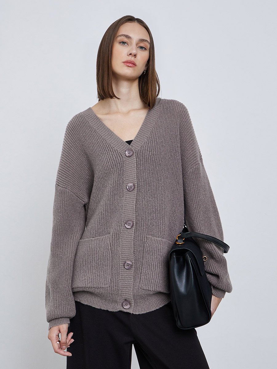 Beige Oversized Chunky Knit Cardigan