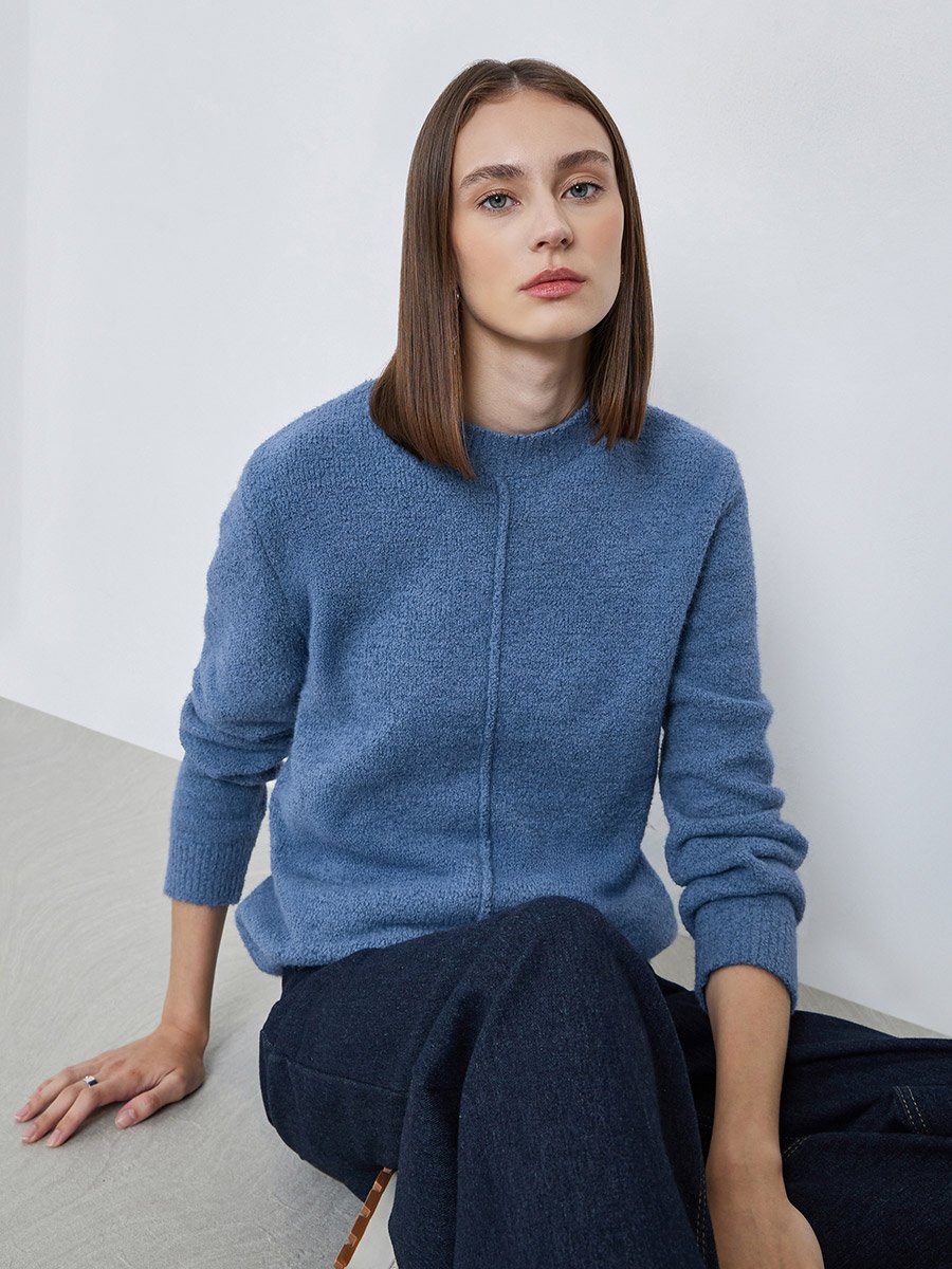 Medium Blue Regular Fit Textured Sweater