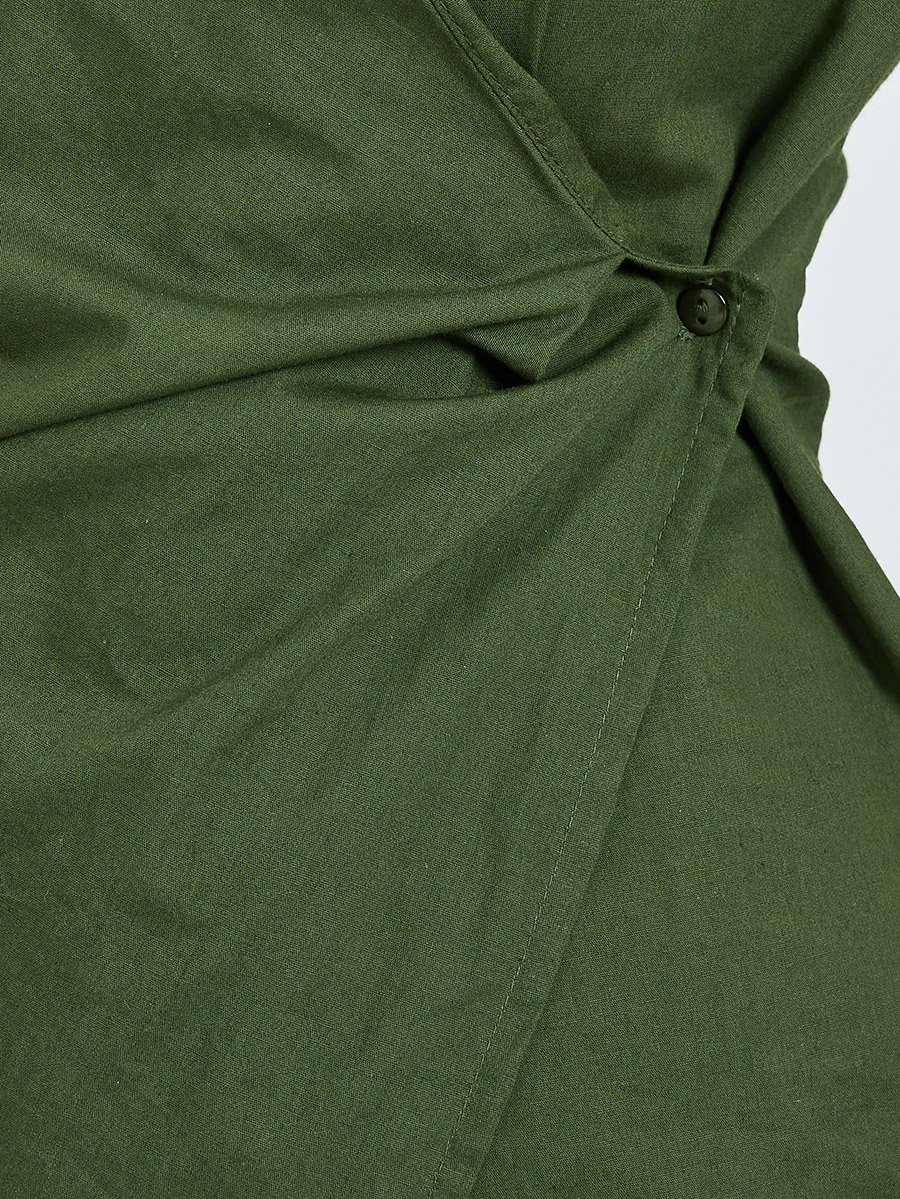 Green Cotton Wrap Shirt with Long Sleeves
