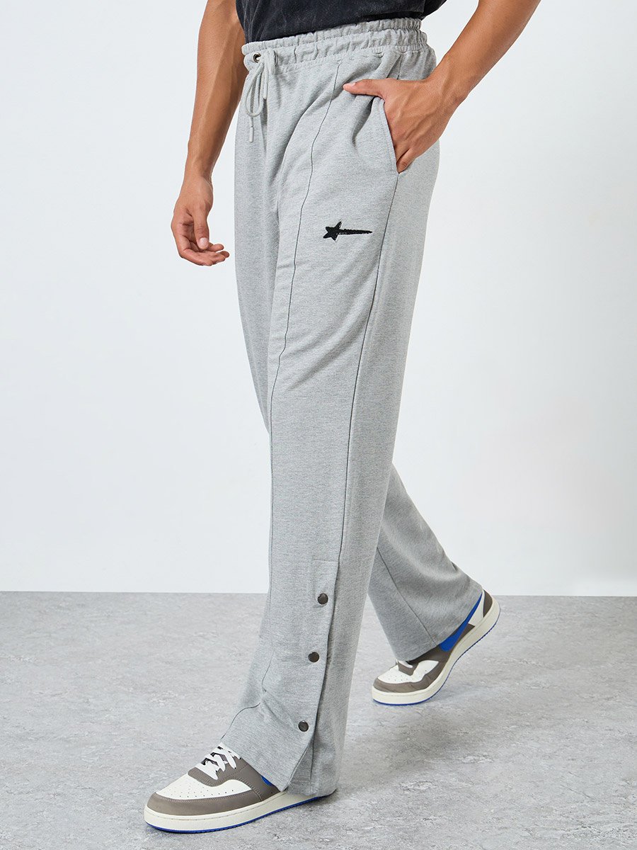 Men Grey Embroidered Terry Joggers
