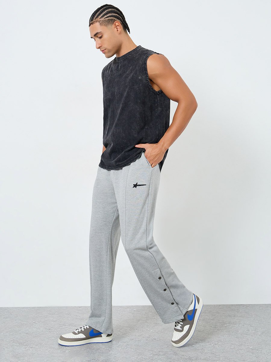 Men Grey Embroidered Terry Joggers