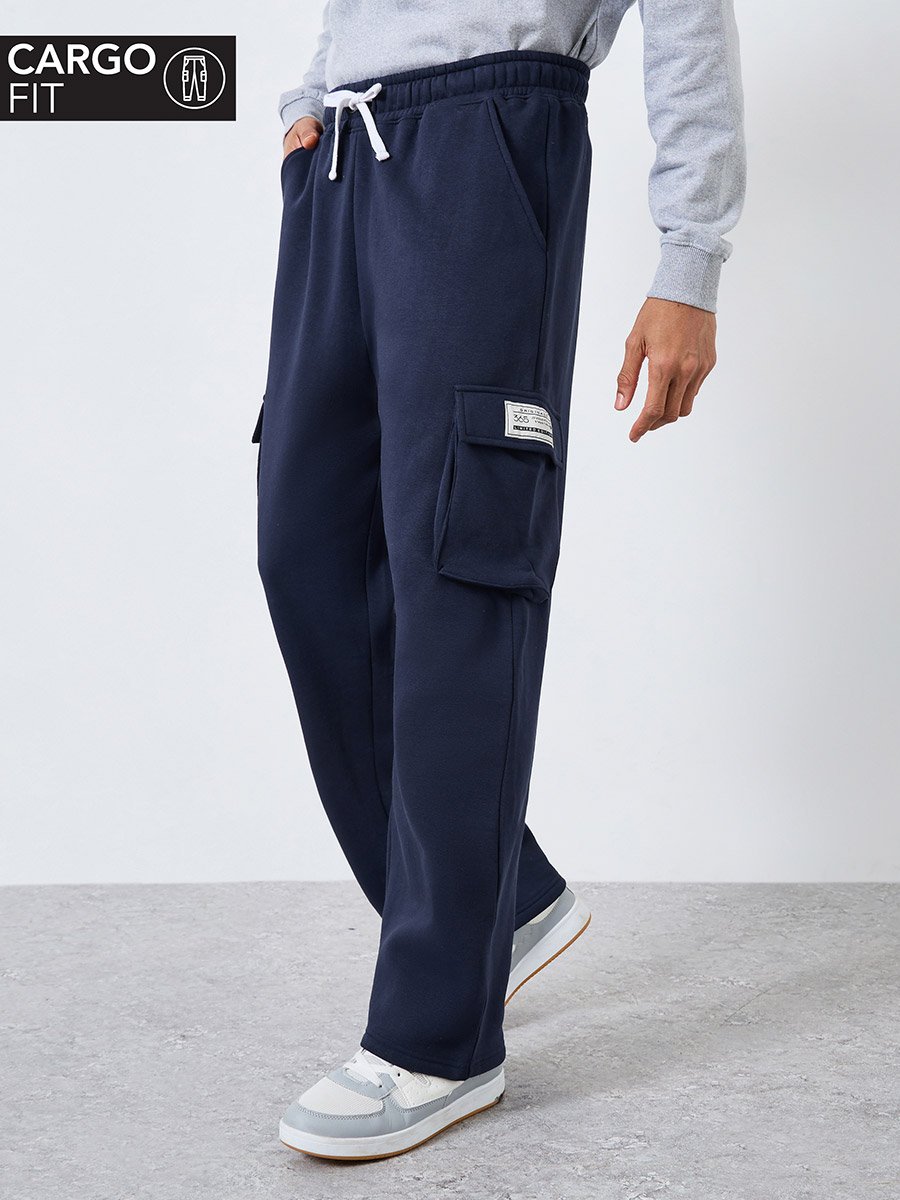 Men Navy Blue Oversized Cargo Joggers