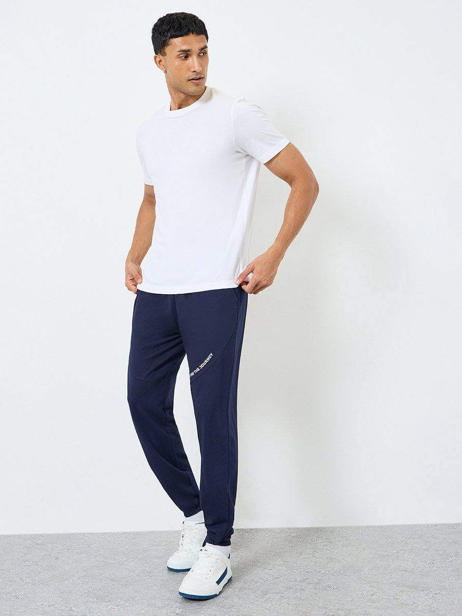 Men Navy Blue Slogan Joggers