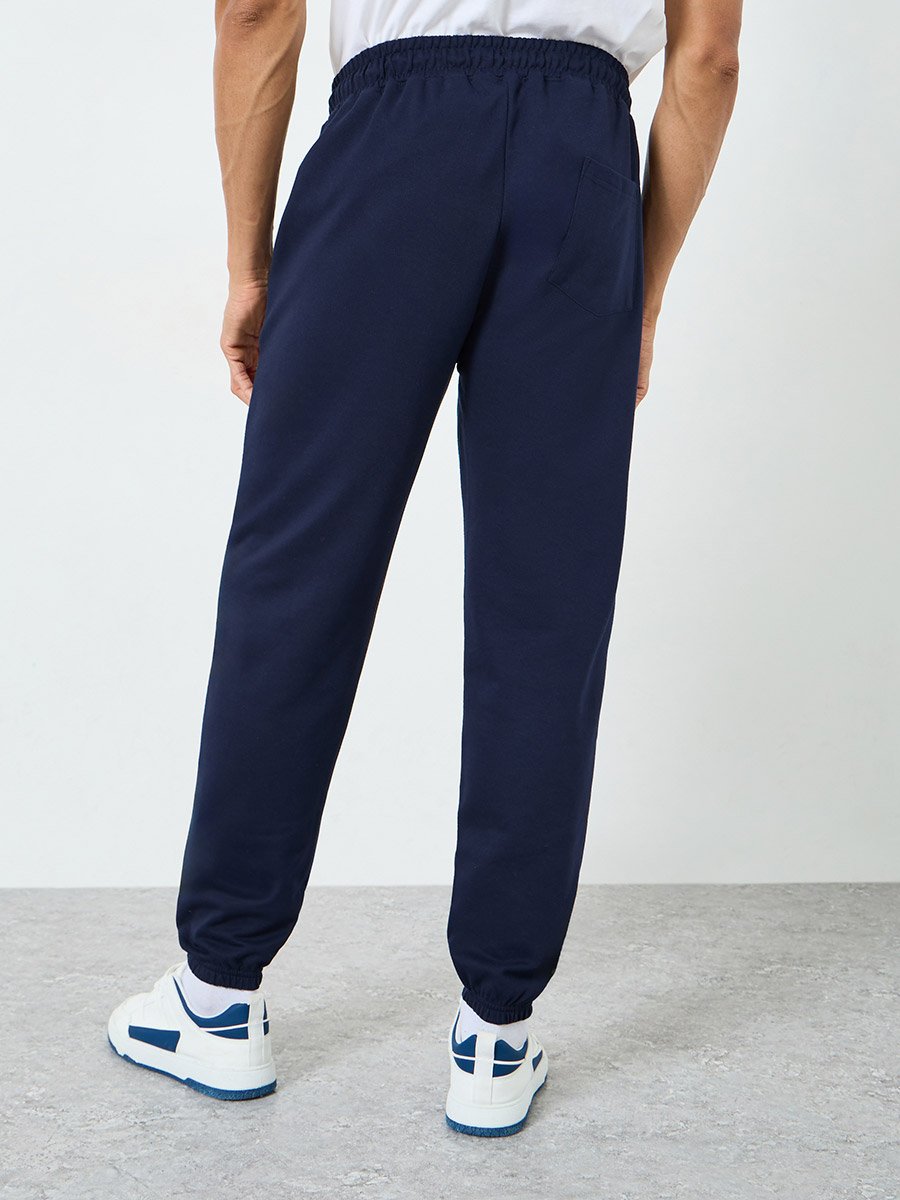 Men Navy Blue Slogan Joggers