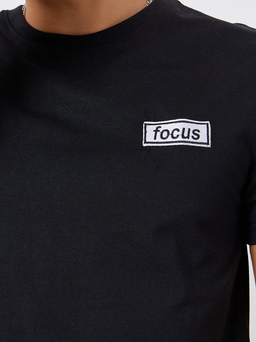 Men Black Embroidered Regular Fit Jersey T-Shirt