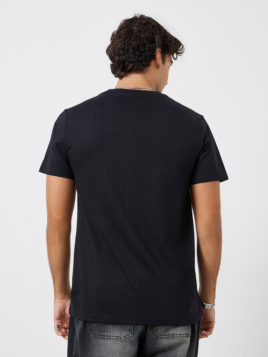 Men Black Embroidered Regular Fit Jersey T-Shirt