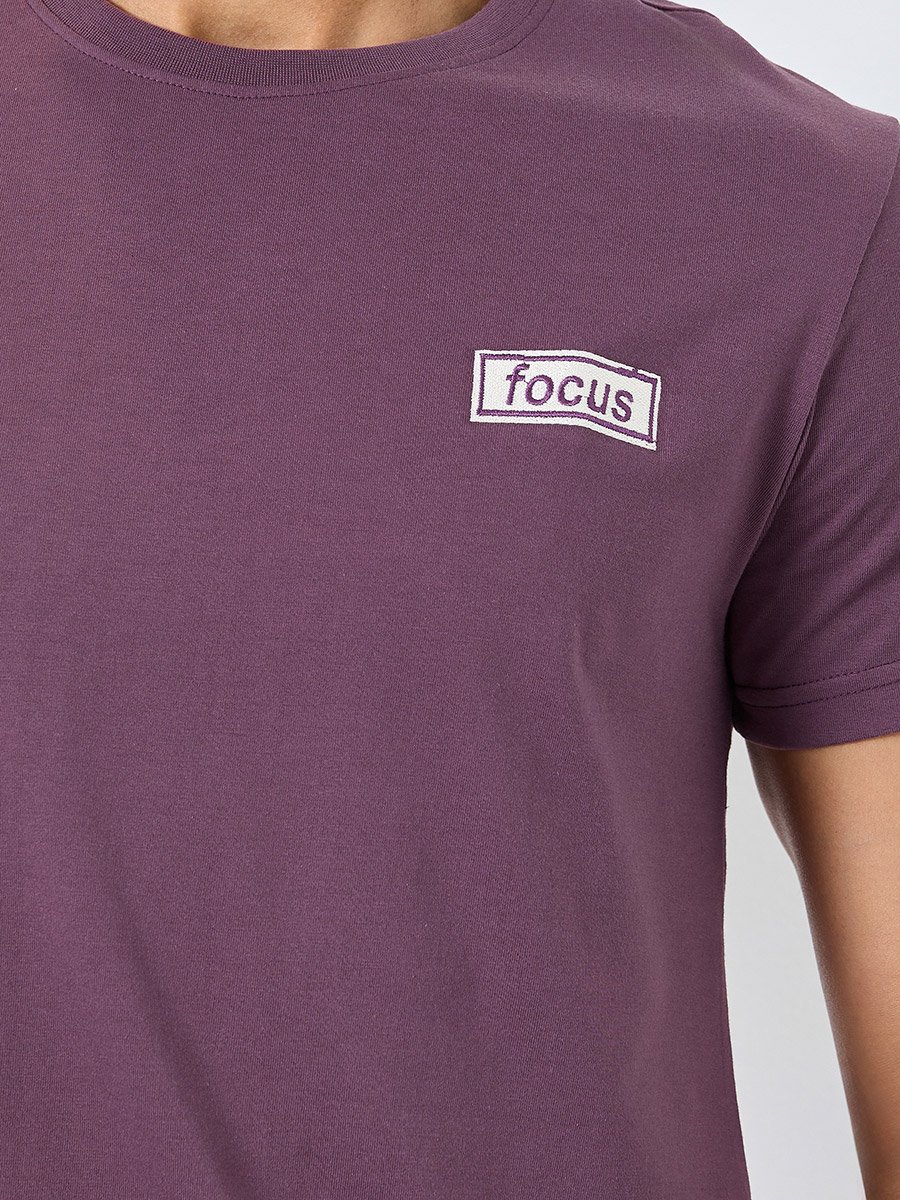 Men Purple Embroidered Chest Logo T-Shirt