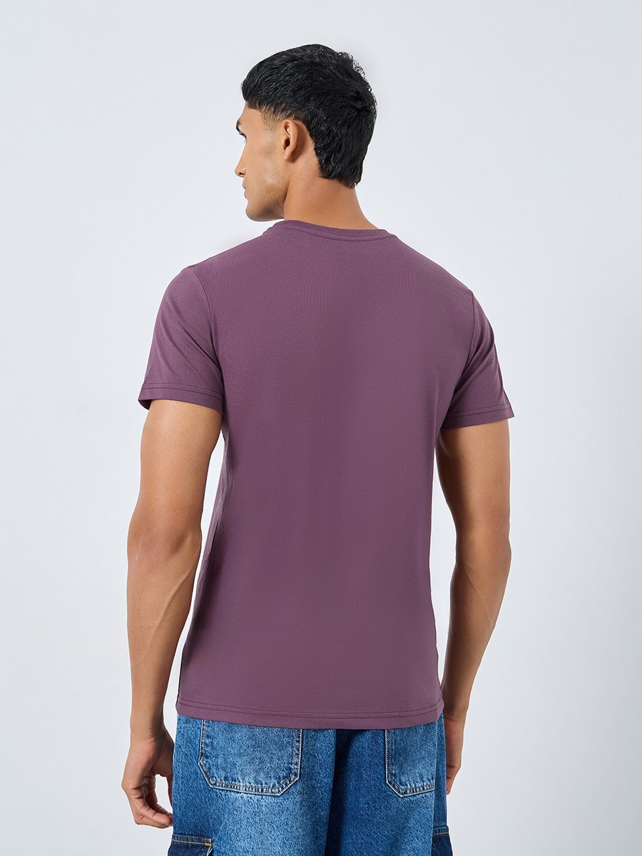 Men Purple Embroidered Chest Logo T-Shirt