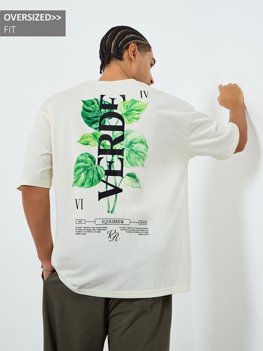 Men White Oversized Graphic Print Jersey T-Shirt
