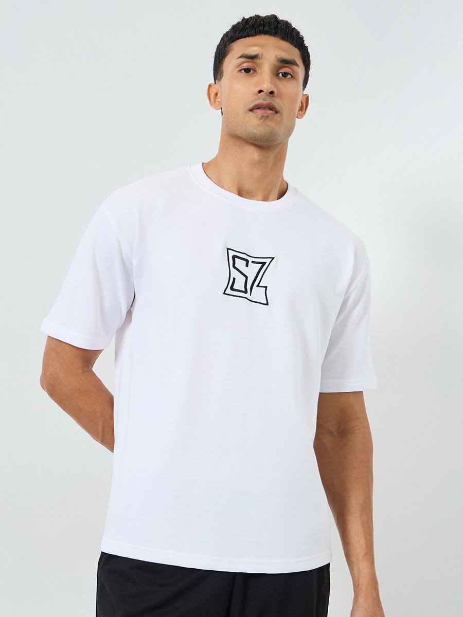 Men Oversized Embroidered Crew Neck T-Shirt