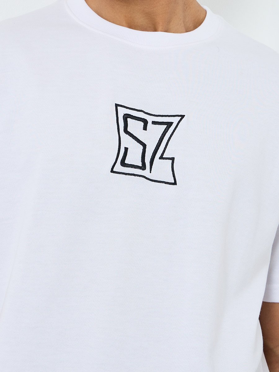 Men Oversized Embroidered Crew Neck T-Shirt