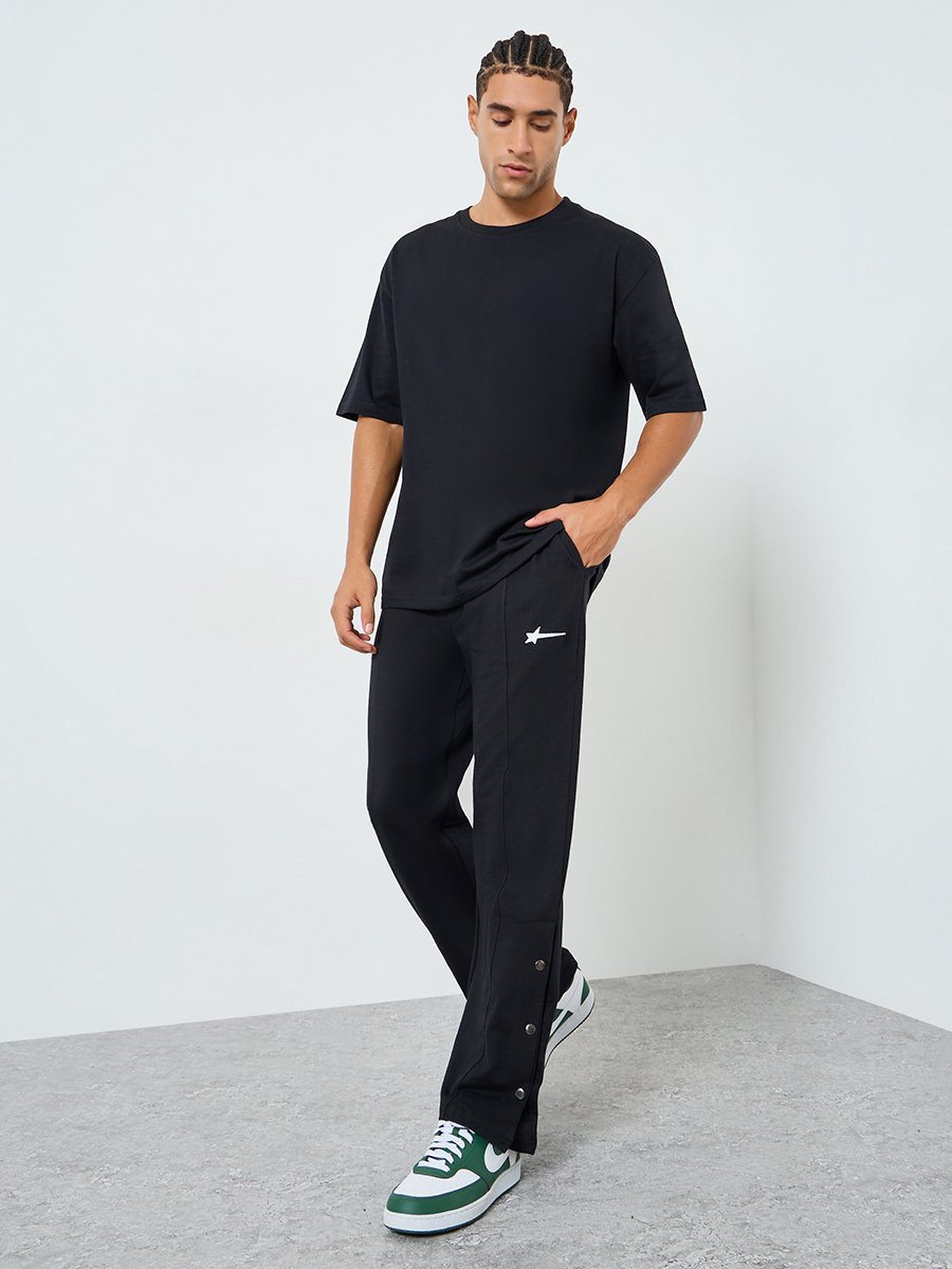 Men Black Oversized Tennis Graphic Jersey T-Shirt