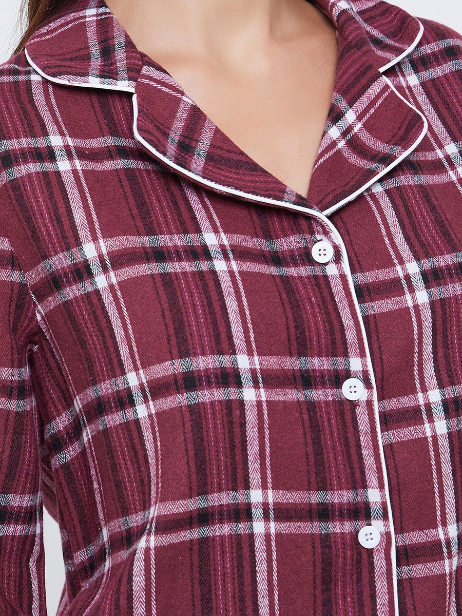 Checked Piped Detail Shirt and Pyjama Set