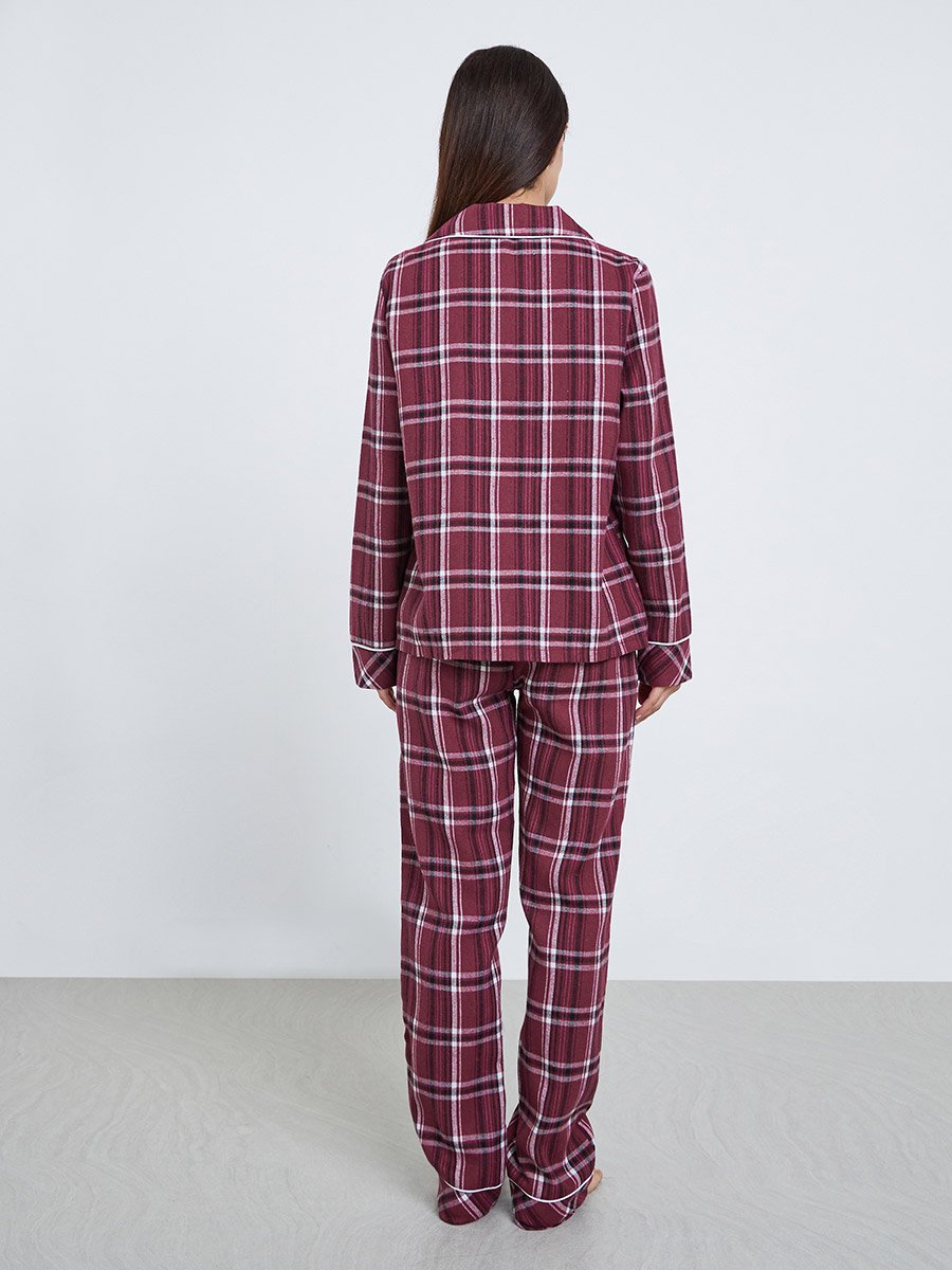 Checked Piped Detail Shirt and Pyjama Set