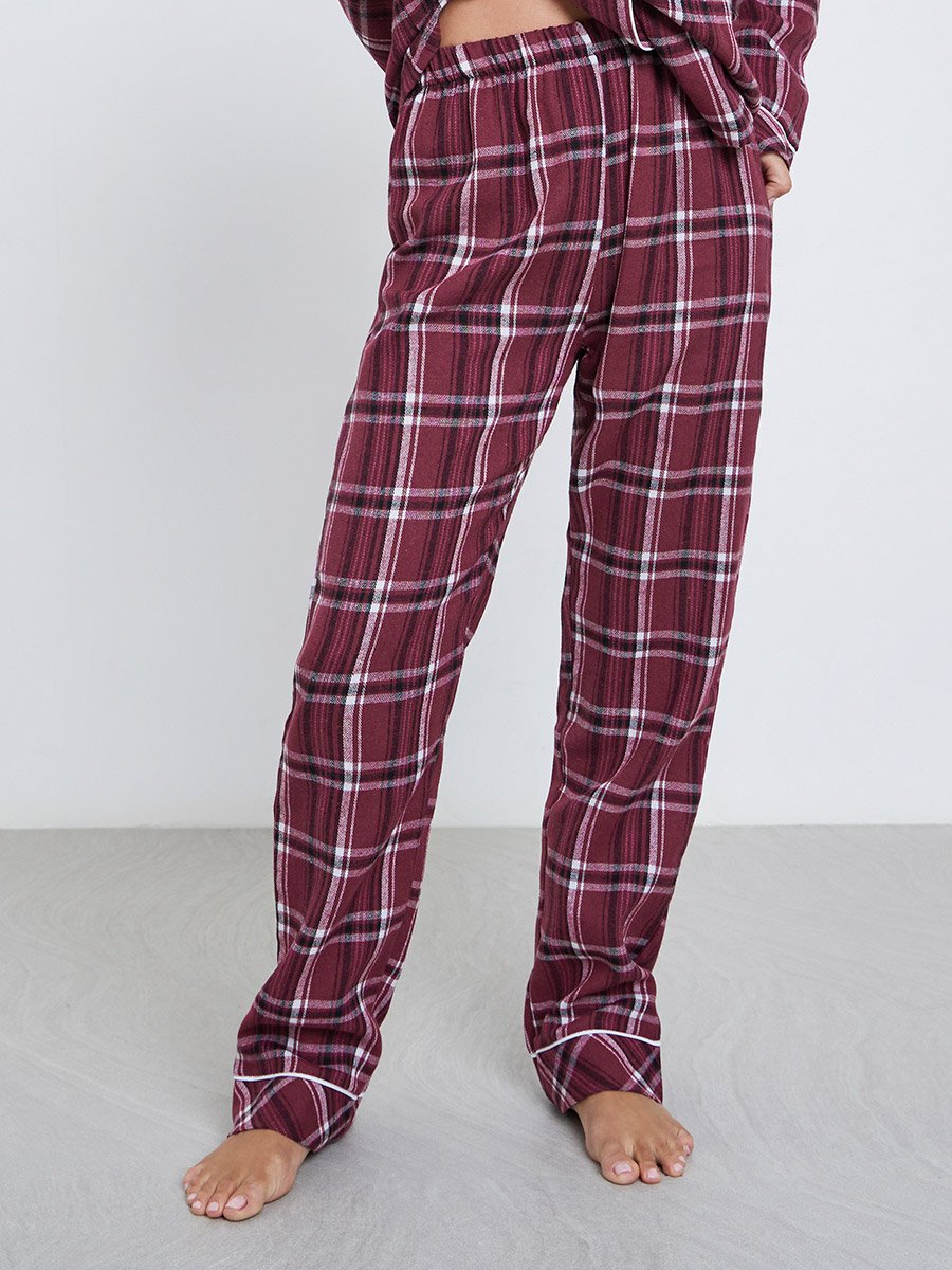 Checked Piped Detail Shirt and Pyjama Set