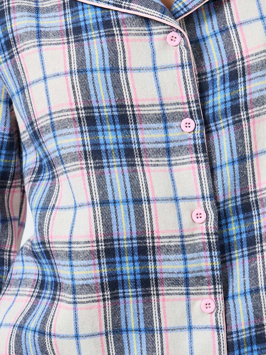 Check Button Placket Shirt and Pyjama Set