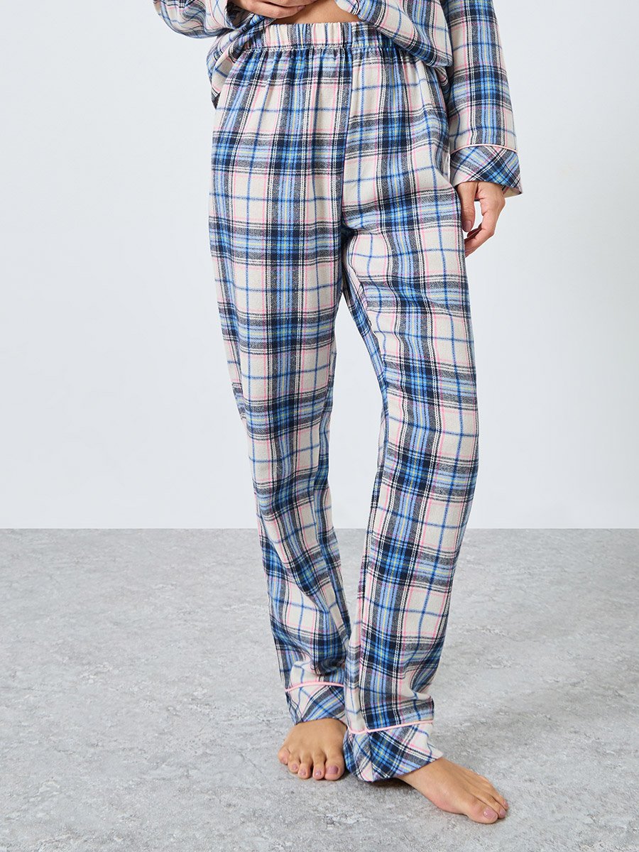 Check Button Placket Shirt and Pyjama Set