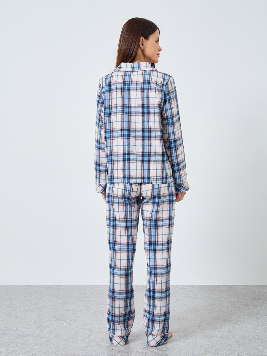 Check Button Placket Shirt and Pyjama Set