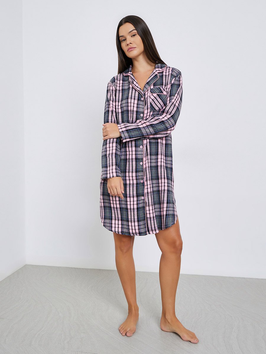 Checked Button Front Nightshirt