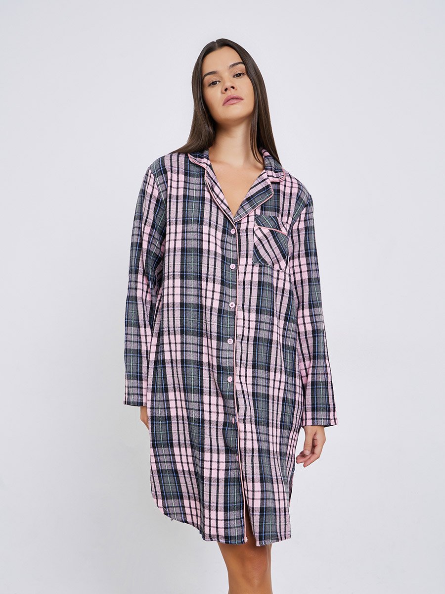 Checked Button Front Nightshirt