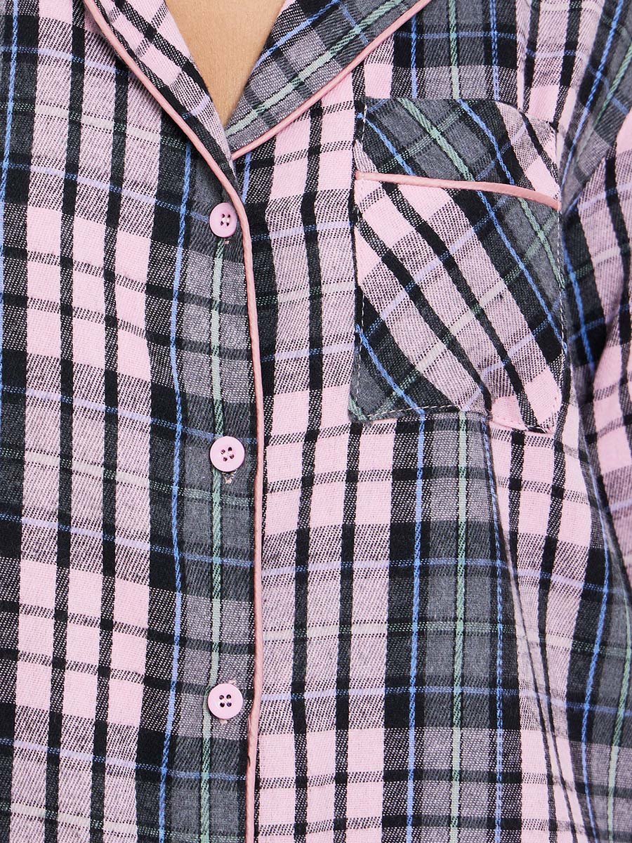 Checked Button Front Nightshirt