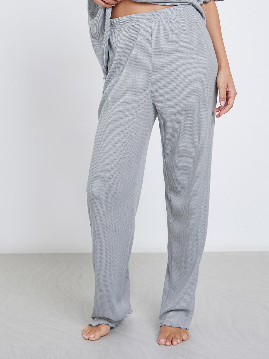 Waffle Knit Lettuce Hem Drop Shoulder T-Shirt and Pyjama Set