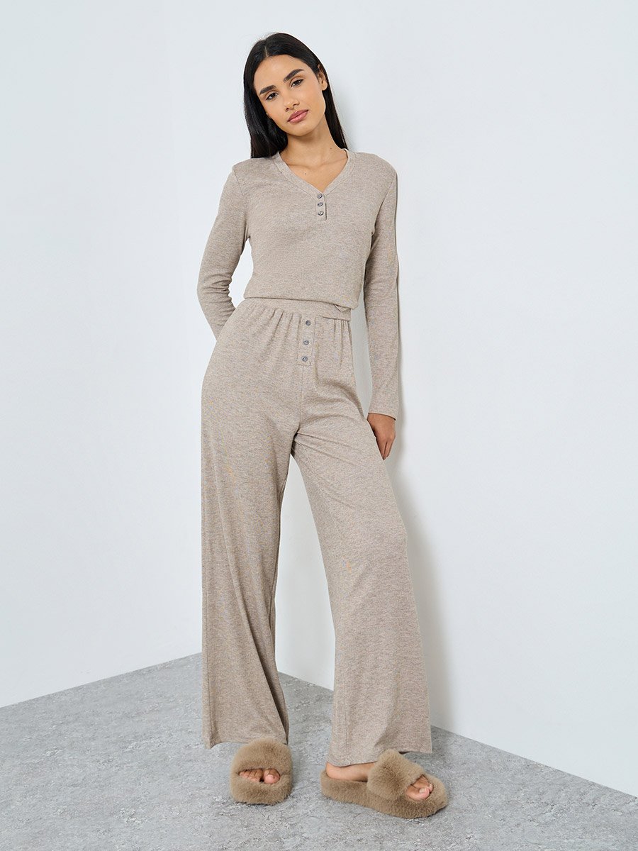 Supersoft Rib Placket Top and Placket Pyjama Set