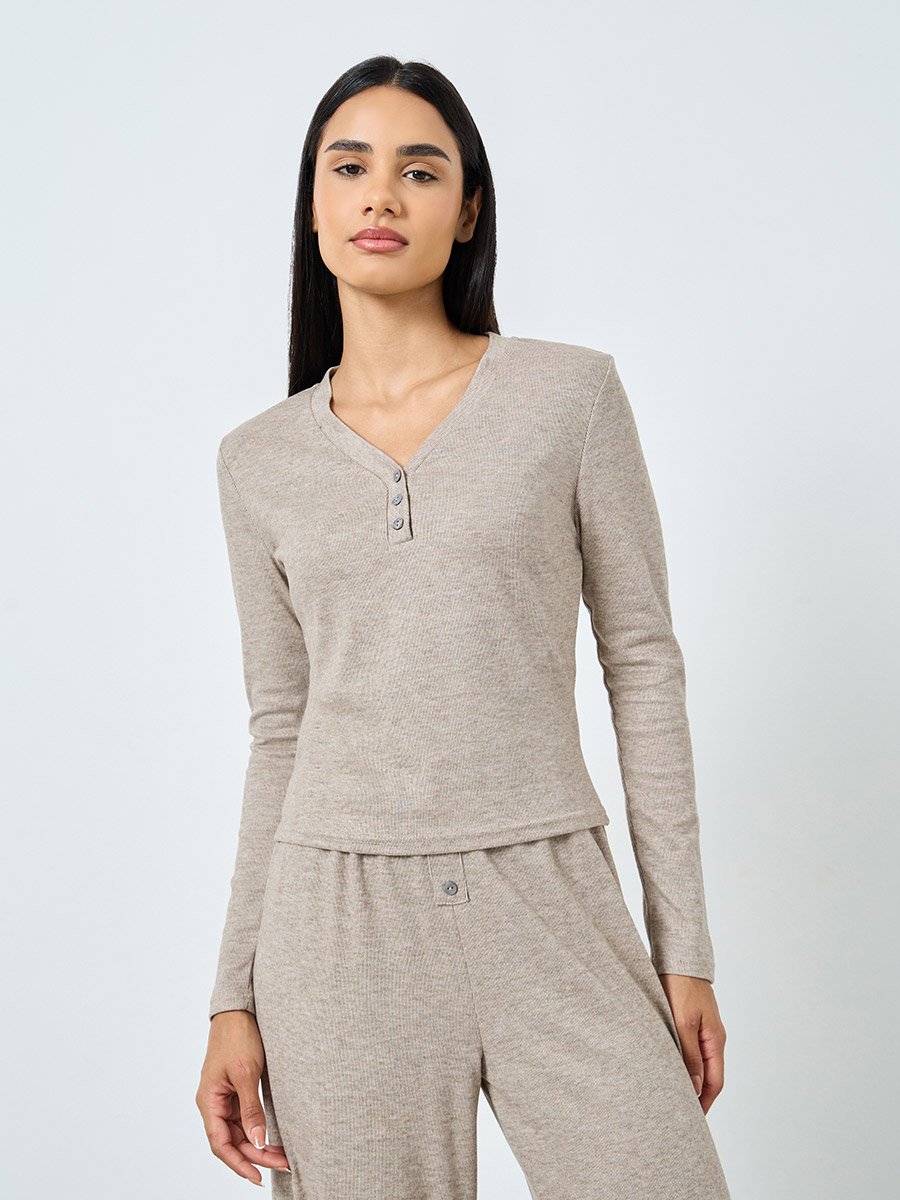 Supersoft Rib Placket Top and Placket Pyjama Set