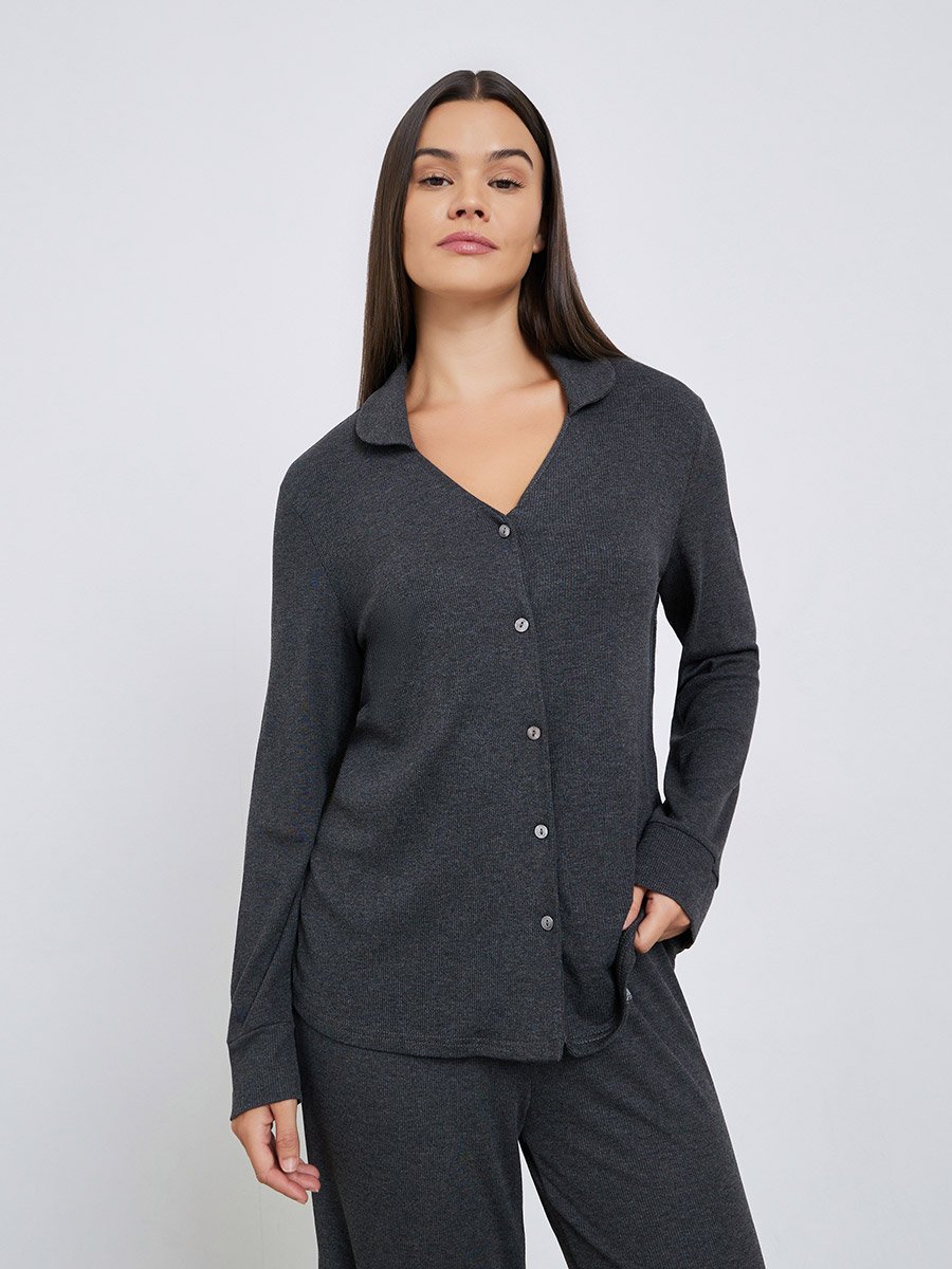 Supersoft Viscose Open Collar Buttoned Shirt and Pyjama Set