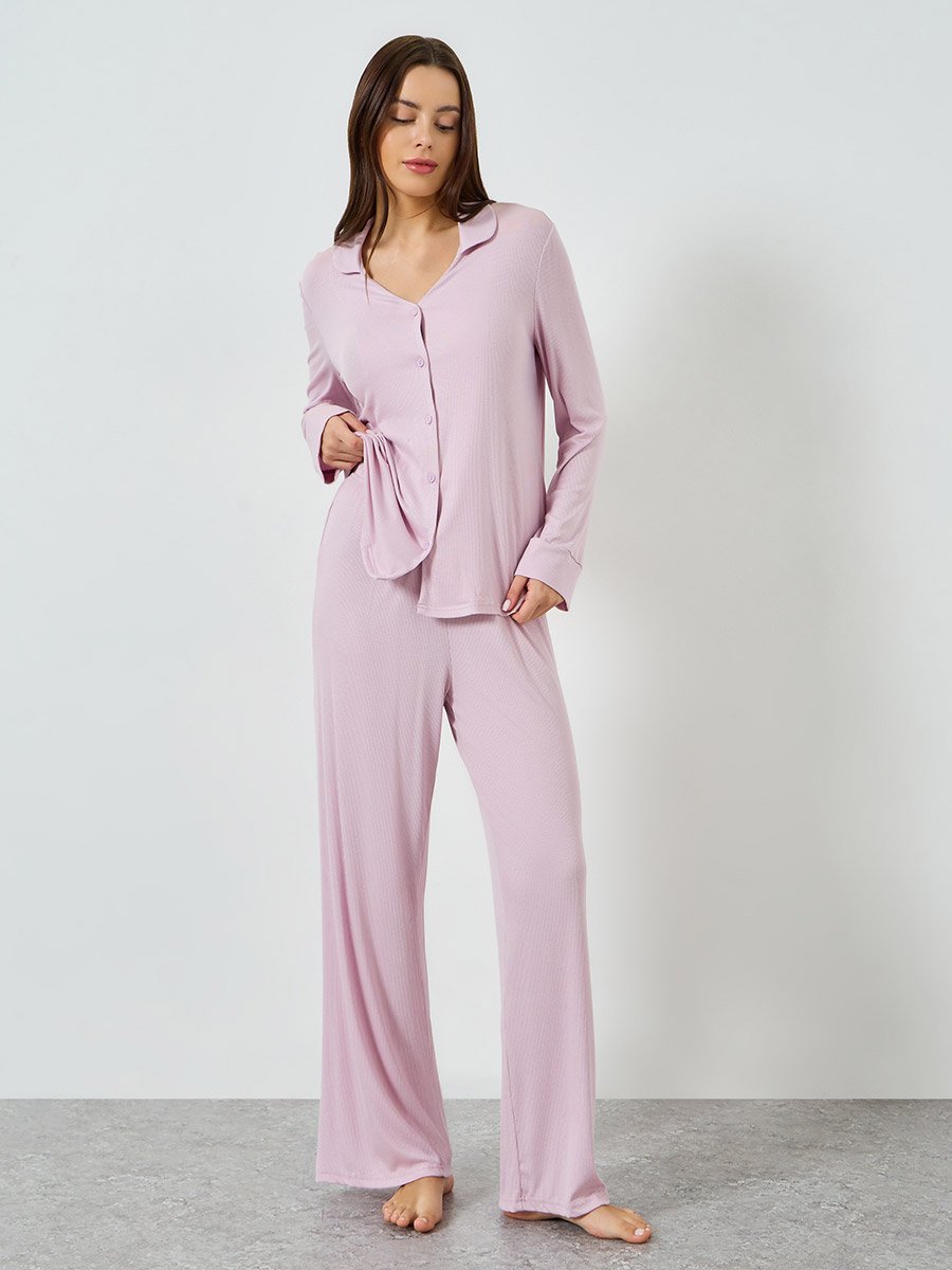 Supersoft Viscose Open Collar Buttoned Shirt and Pyjama Set