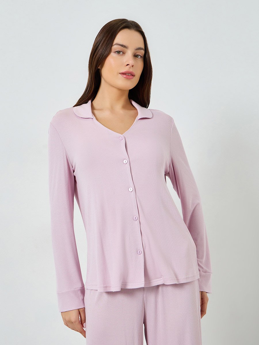 Supersoft Viscose Open Collar Buttoned Shirt and Pyjama Set