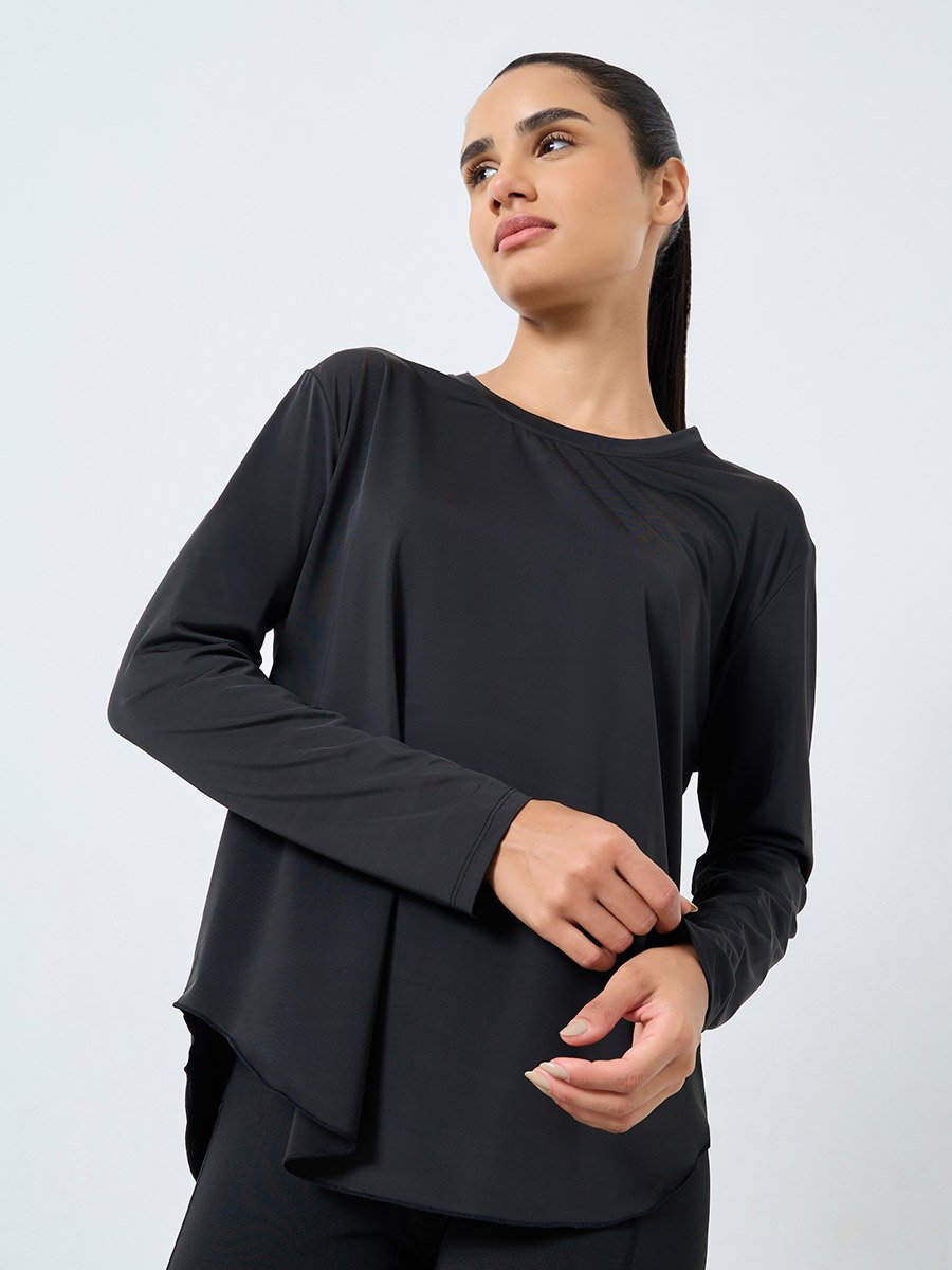 Back Overlay Panel Curved Hem Top