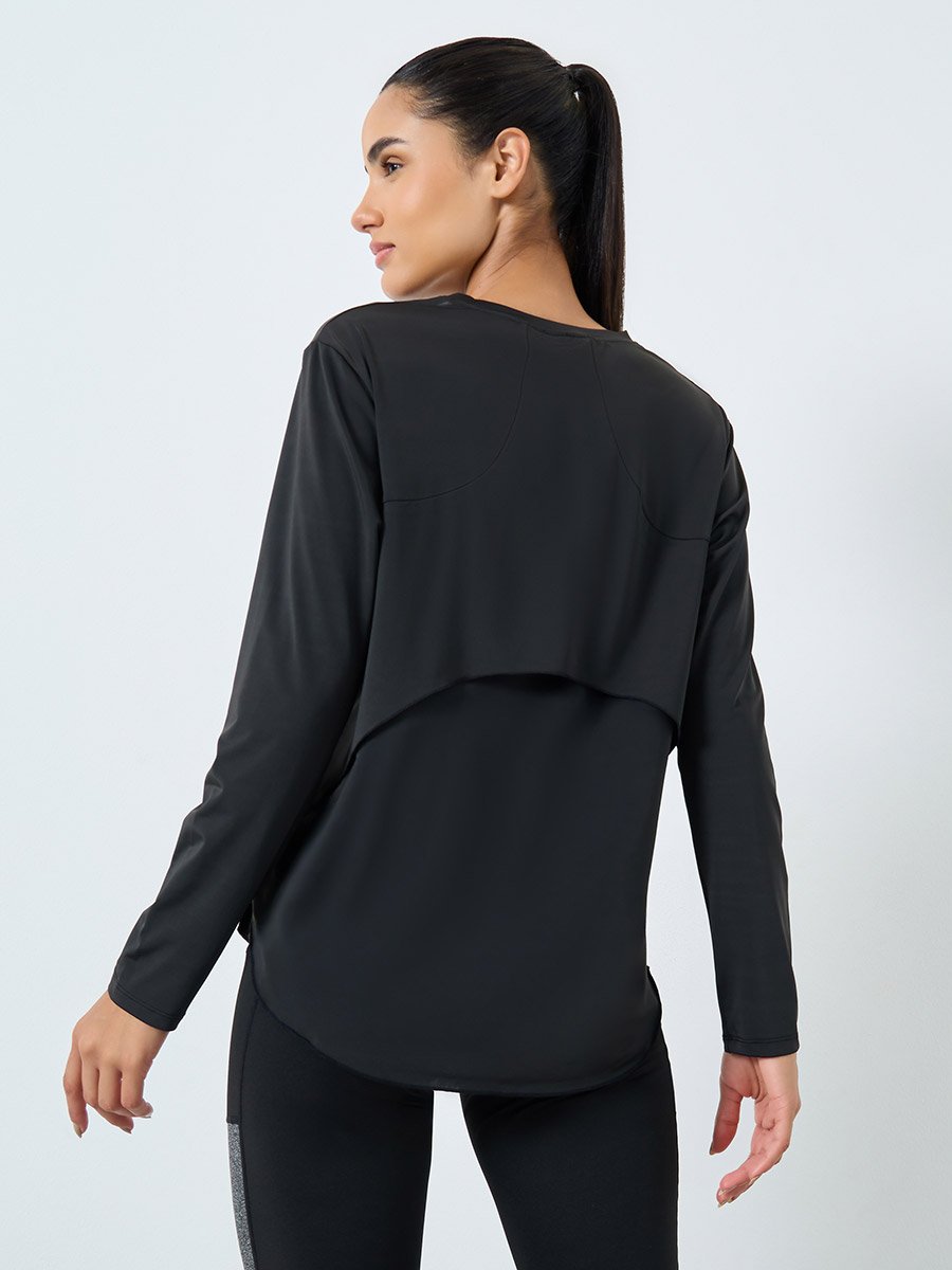 Back Overlay Panel Curved Hem Top