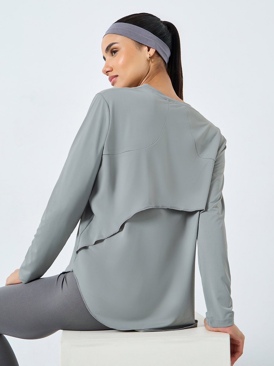 Back Overlay Panel Curved Hem Top