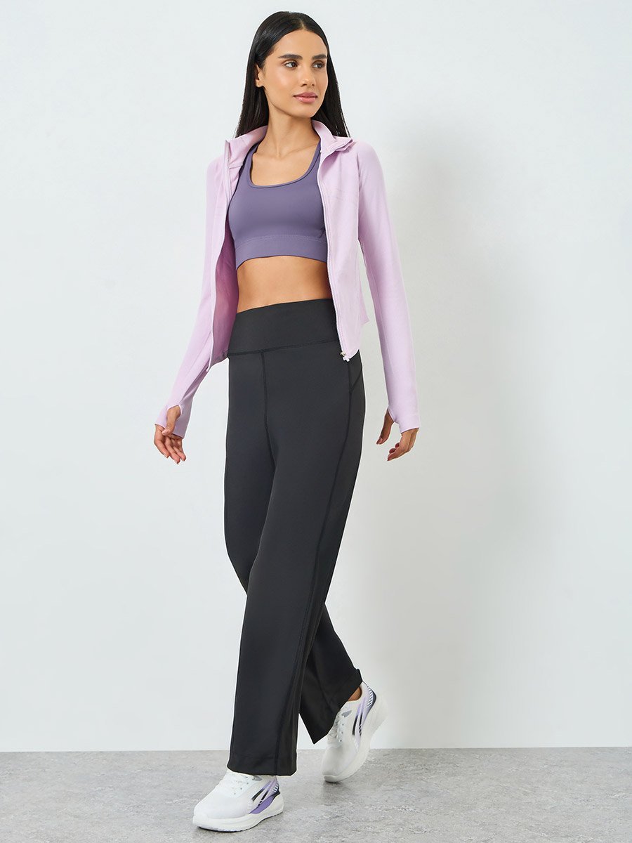 Purple Hook and Eye Back Peep Sports Bra - Medium Support