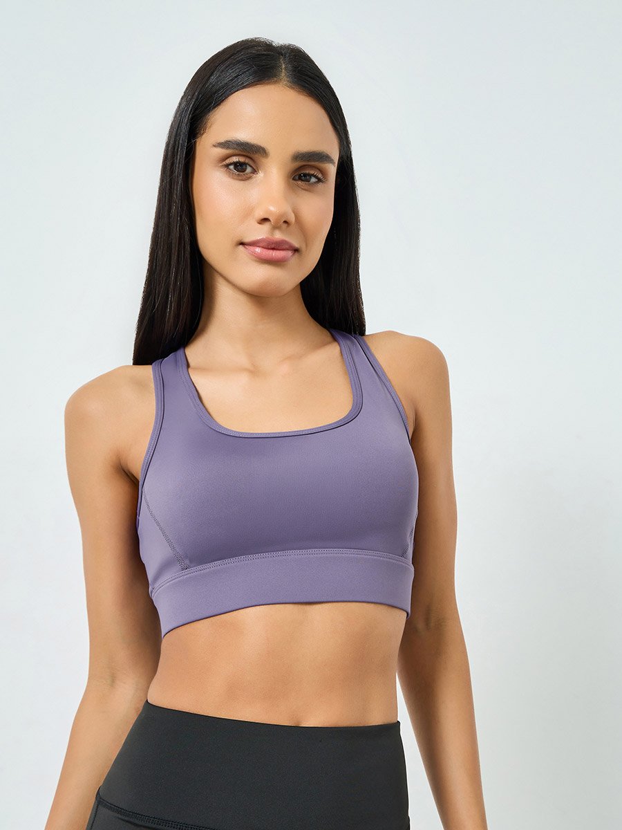 Purple Hook and Eye Back Peep Sports Bra - Medium Support
