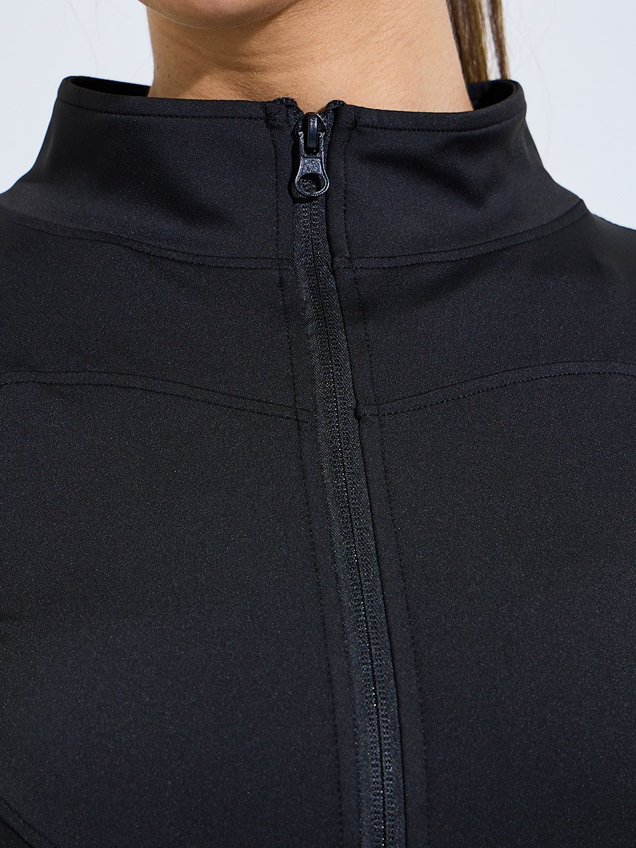 Black Curved Seam Detail Zip Up Jacket
