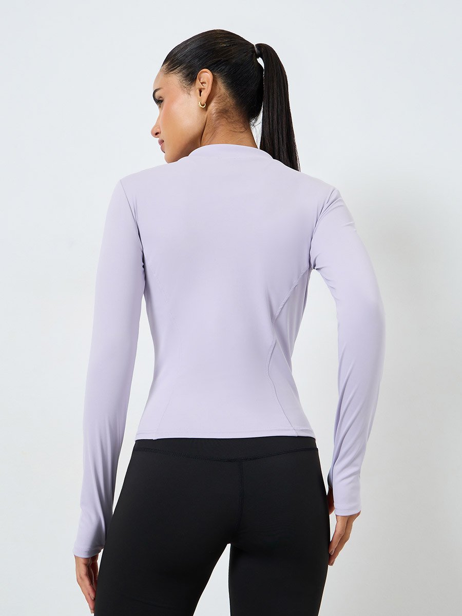 Lilac Curved Seam Detail Zip Up Jacket
