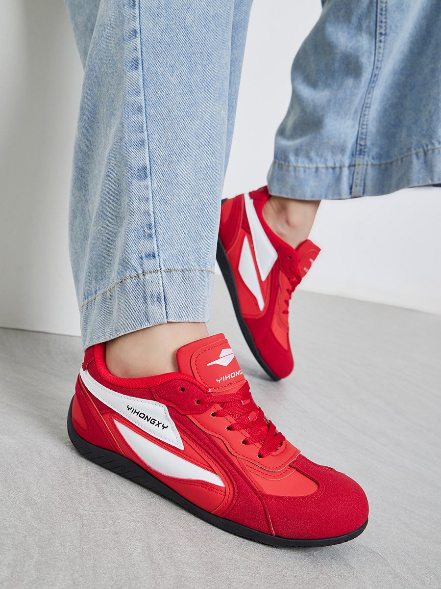 Red Retro Lace Up Sneakers
