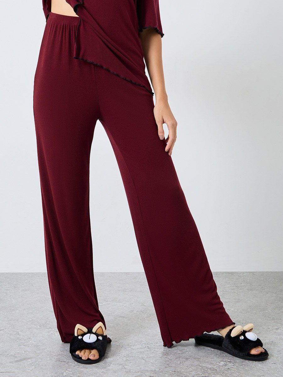 Supersoft Ribbed Lettuce Hem Shirt and Pyjama Set