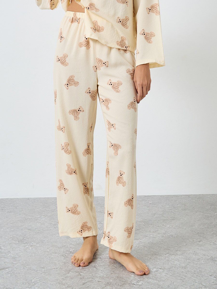 Teddy Print Shirt and Pyjama Set