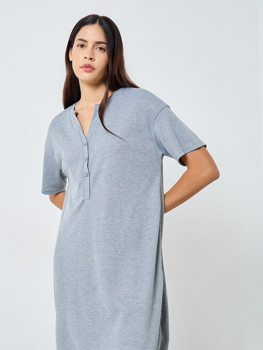 princess polly baby blue dress Threadbare Men's Denim Blue Waffle Knit Quarter Zip Jumper