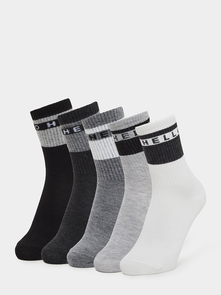 Set of 5 - Striped Cuff Crew Socks