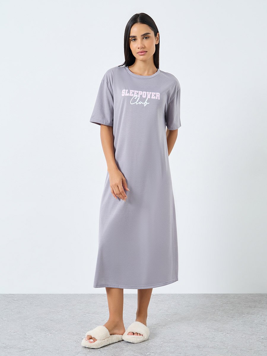 Sleepover Club Print Sleep T-Shirt Dress For Women at UAE | Styli