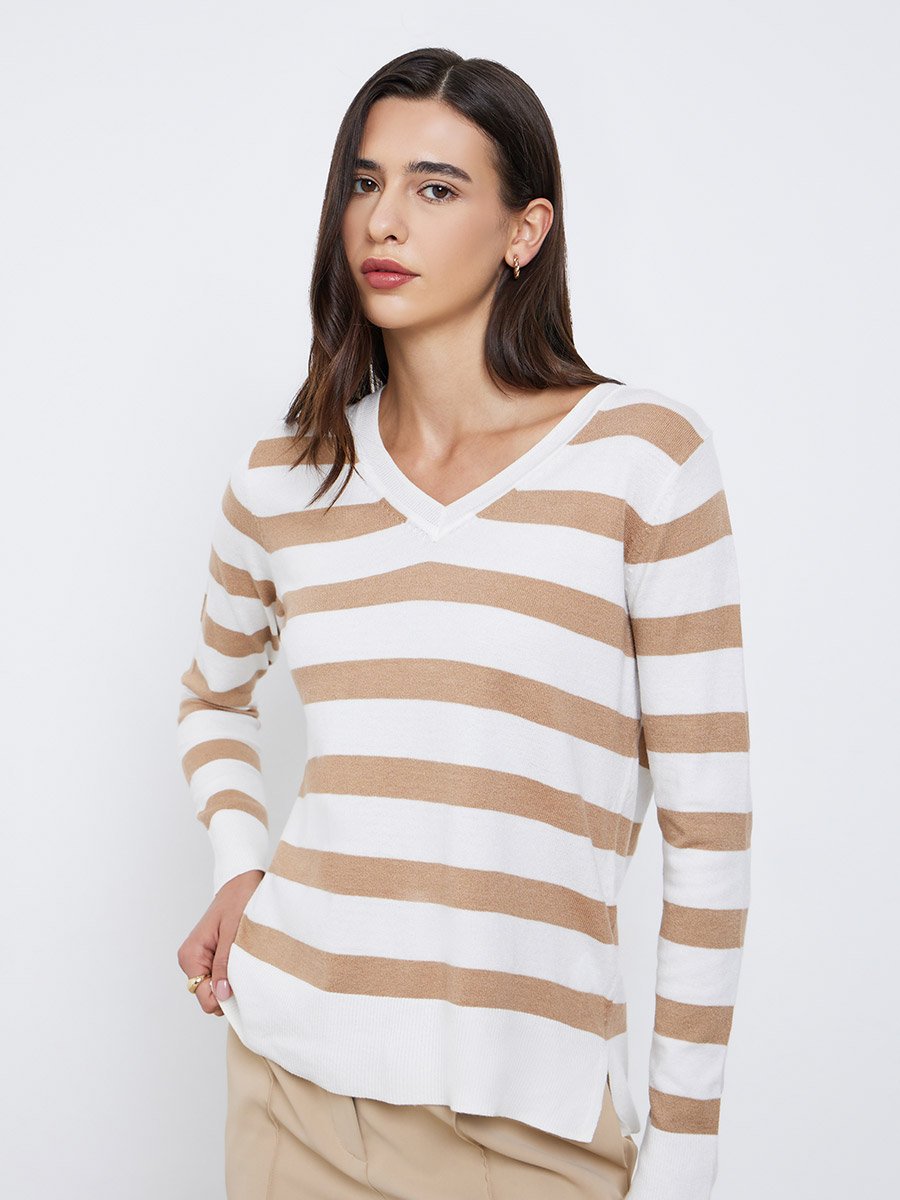 Striped V Neck Sweater