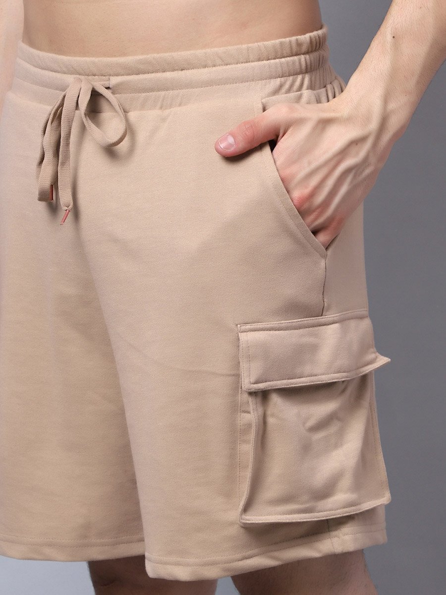Men Beige Cargo Shorts with Drawstring