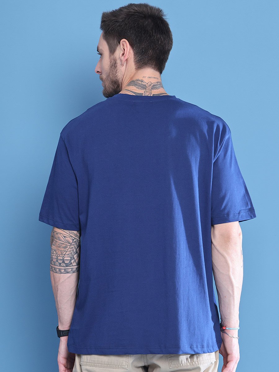 Men Navy Blue Graphic Print Oversized T-Shirt