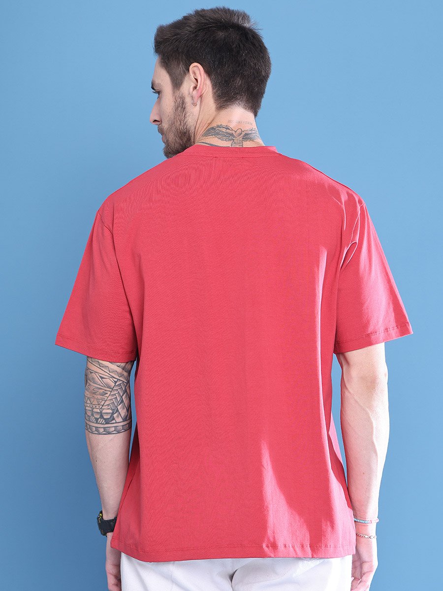 Men Red Graphic Print Oversized T-Shirt