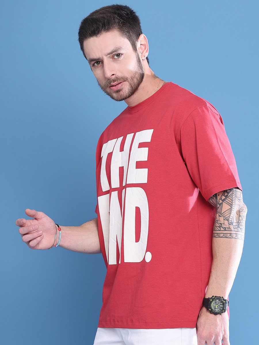 Men Red Graphic Print Oversized T-Shirt