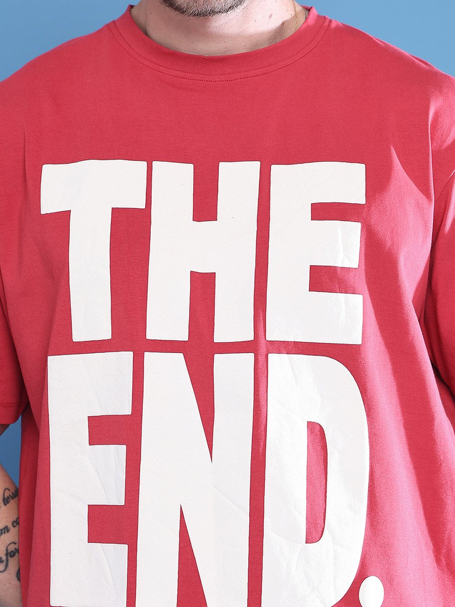 Men Red Graphic Print Oversized T-Shirt
